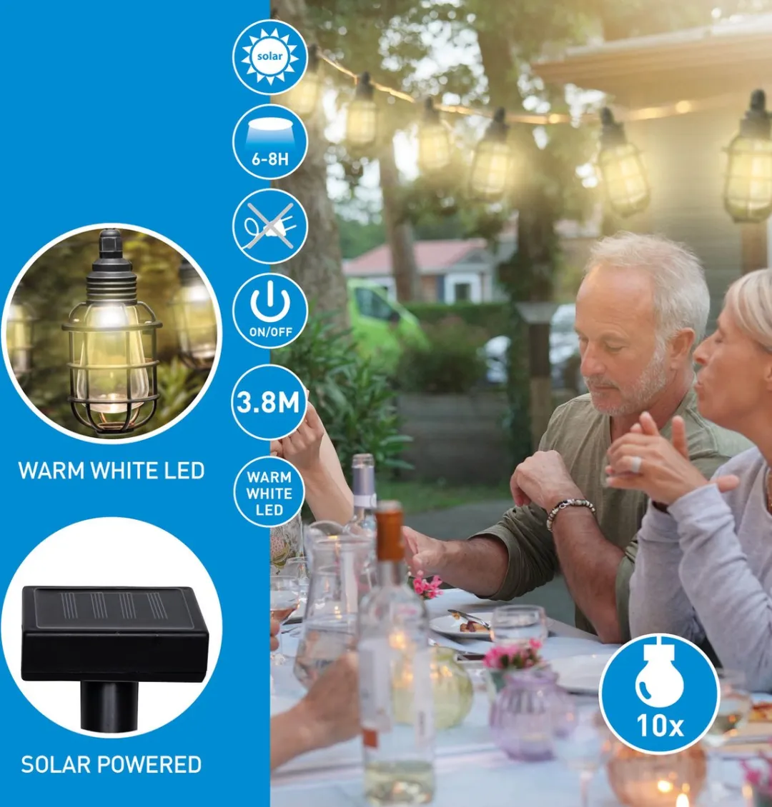 Grundig Zonne-lichtsnoer 10 LED Lantaarns Warm Wit - 12 Lumen