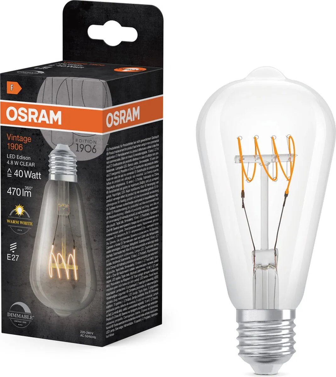 Osram Vintage 1906 Klassieke Edison LED Lamp 4,8W 470lm - Helder