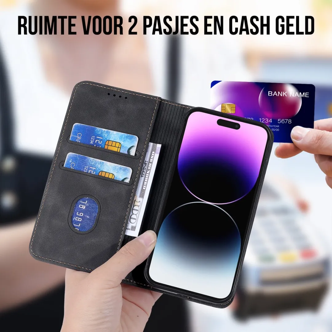 Nuvex iPhone 14 Pro Max Hoesje Zwart - 2 Pasjes