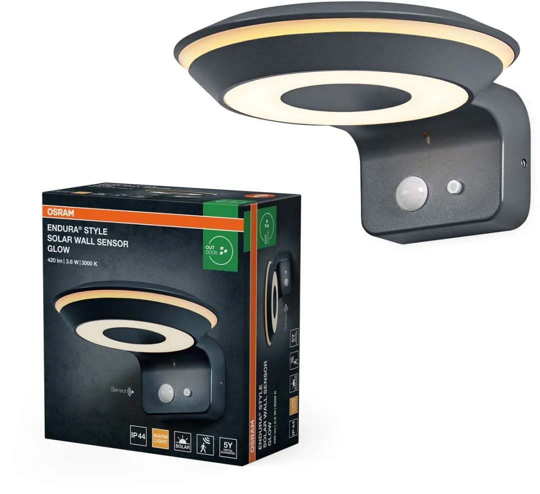 Osram Endura Style Glow Solar Wandlamp - Warm wit 3000K - Donkergrijs
