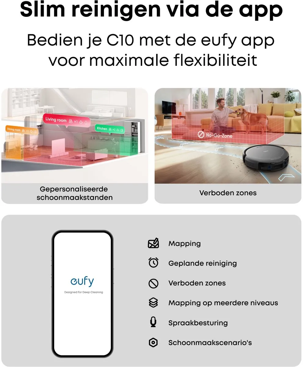 Eufy Clean C10 Robotstofzuiger - Automatisch legen - 2,5L - Zwart