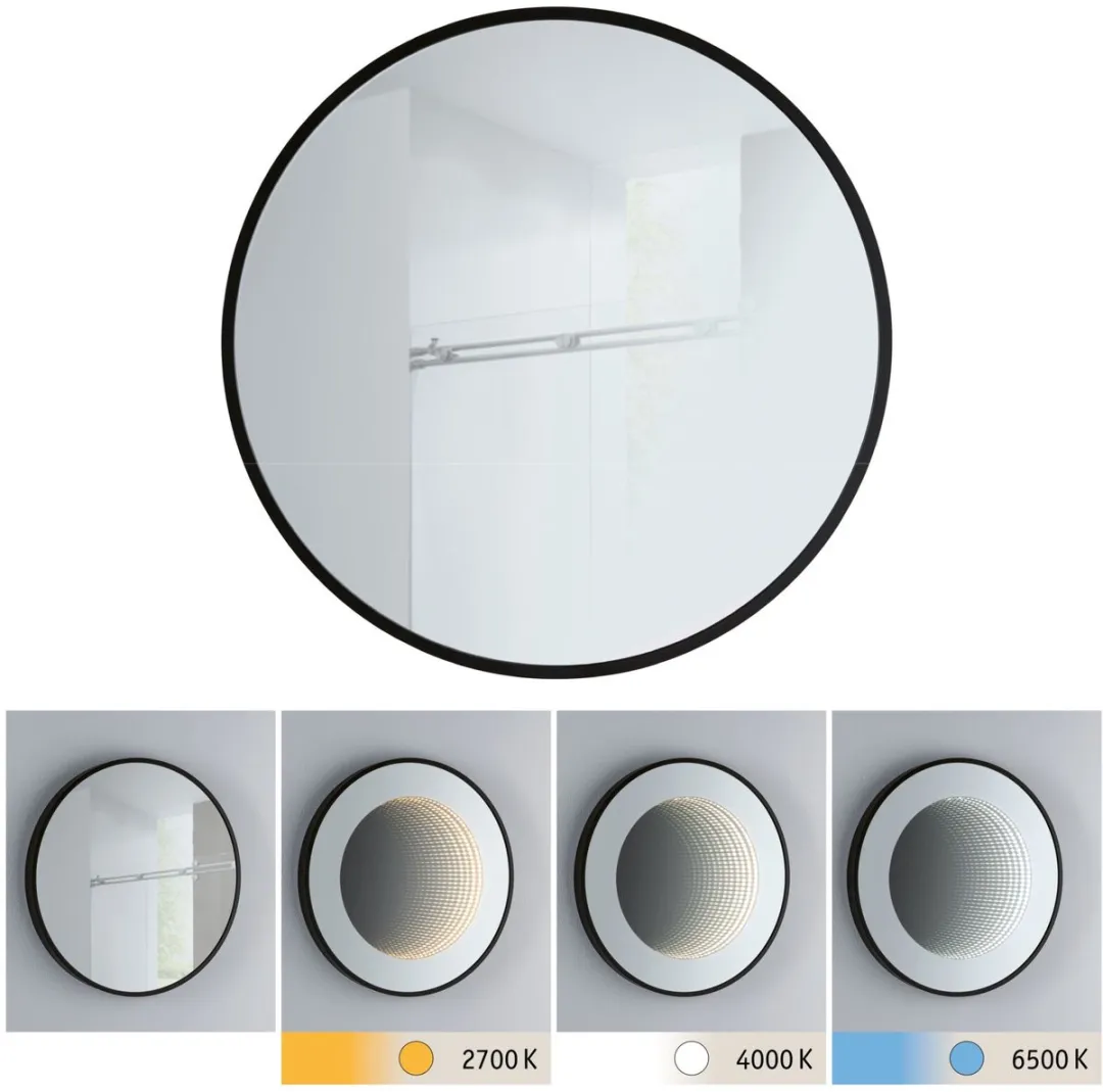 Paulmann LED-verlichte spiegel Miro IP44 Tunable White 50cm - Zwart mat