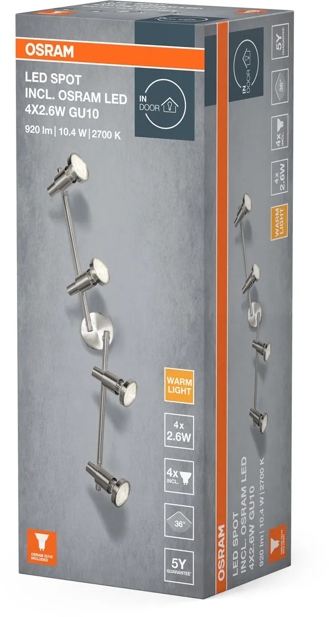 Osram LED Spot GU10 4x2.6W 10.4W 920lm Warm Wit - Nikkel