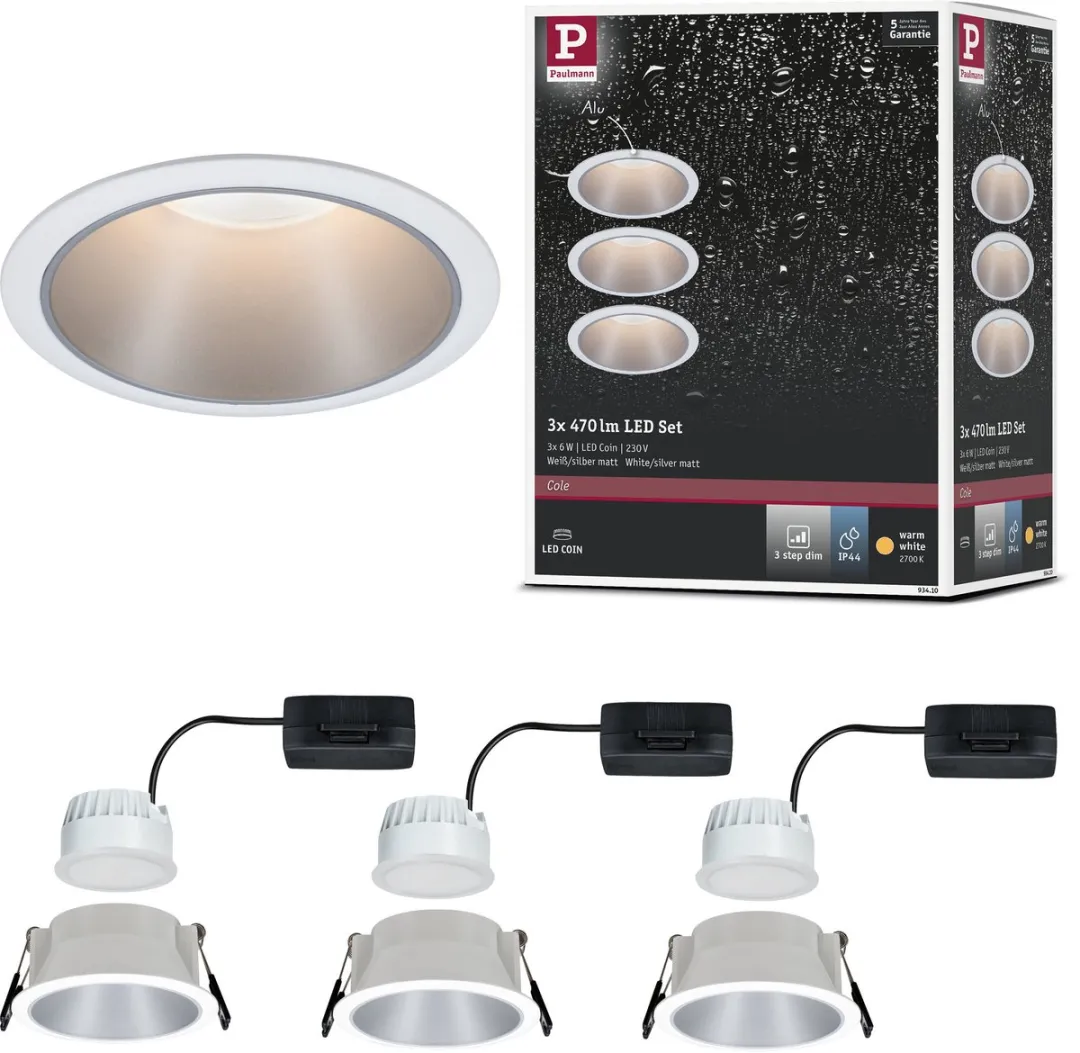 Paulmann LED-inbouwlamp 3-Step-Dim Cole Coin 3x6W