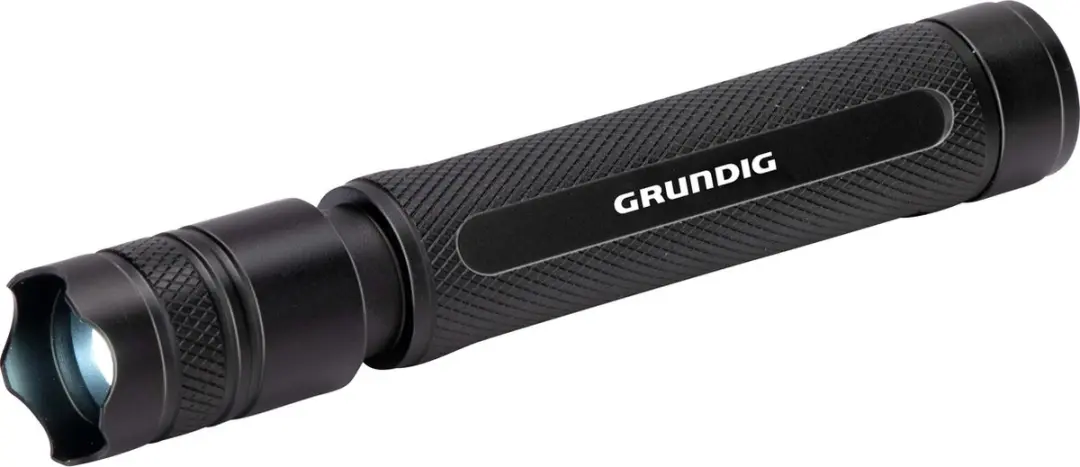 Noodpakket – Essentiële Grundig LED Zaklamp 110 Lumen – 3W – 100M Bereik – 3 Lichtstanden (Hoog, Laag, Pulserend) – Zwart