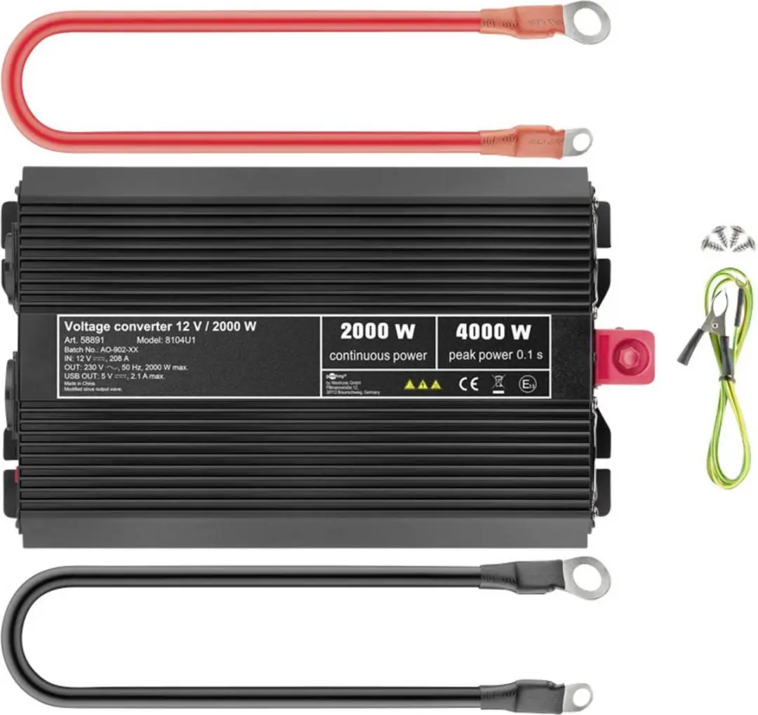 Goobay Spanningsomvormer 12V naar 230V - 2000W - Zwart - afbeelding 3 van 5