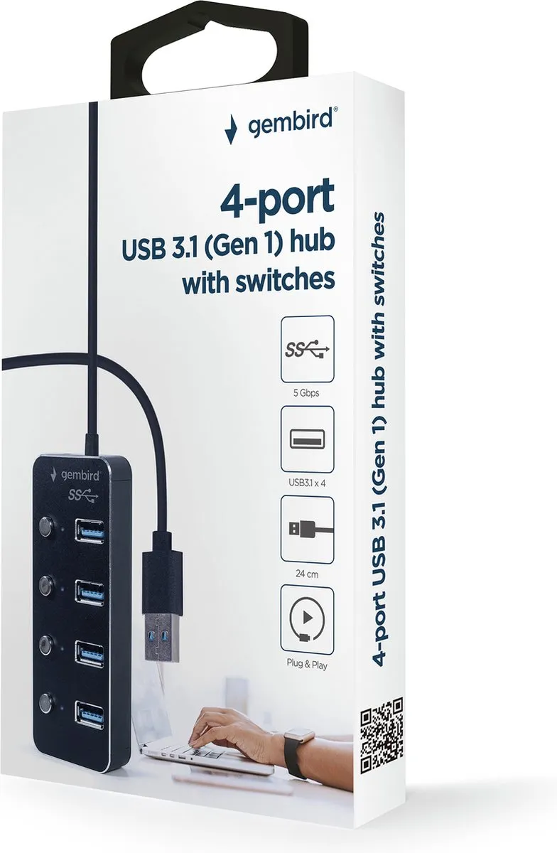 Gembird UHB-U3P4P-01 USB 3.1 Hub 4 Poorten - Zwart