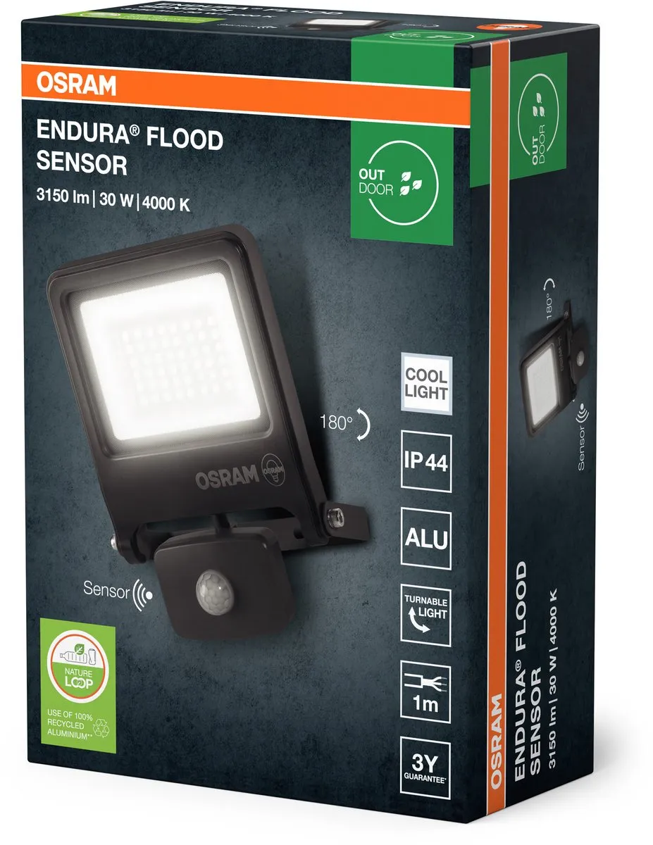 Osram Endura Flood Sensor 30W LED - 4000K - 3000lm - IP44 - Donkergrijs