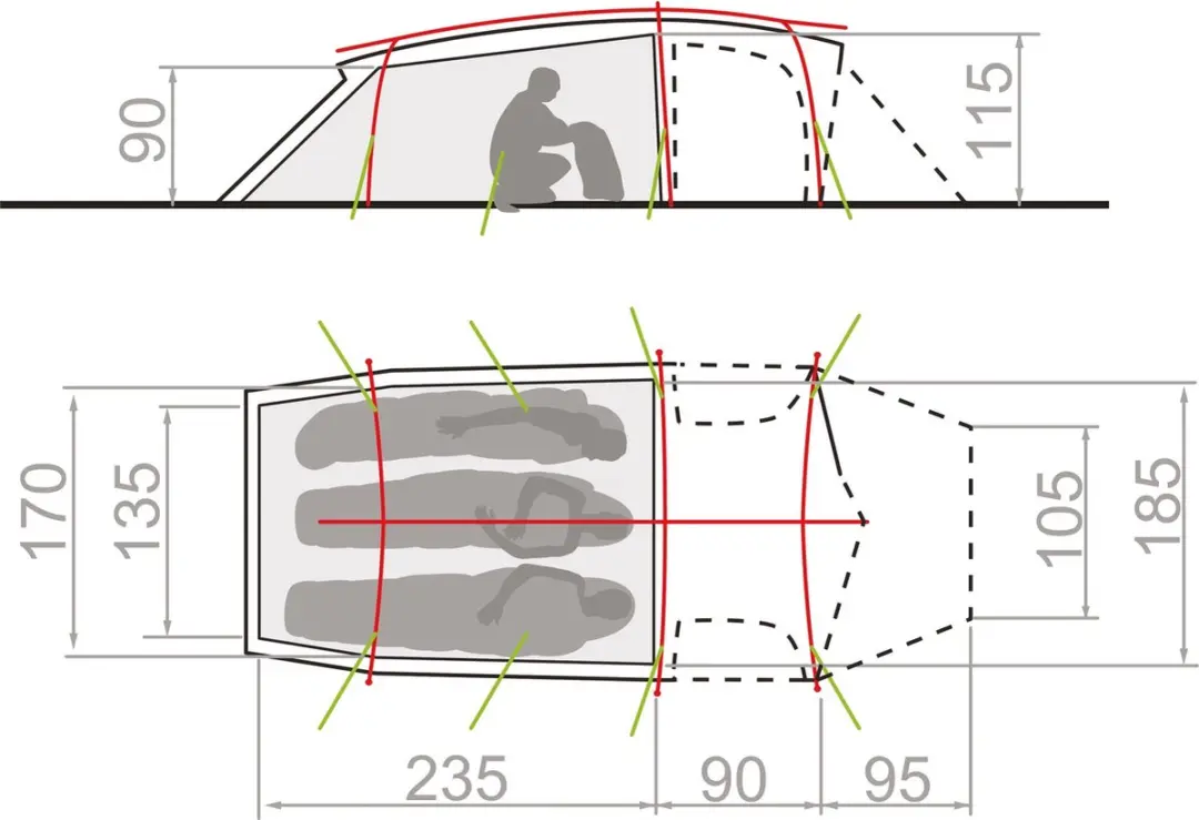 Vaude Mark XT 3P Tunneltent - 3 Personen - Groen - afbeelding 2 van 3