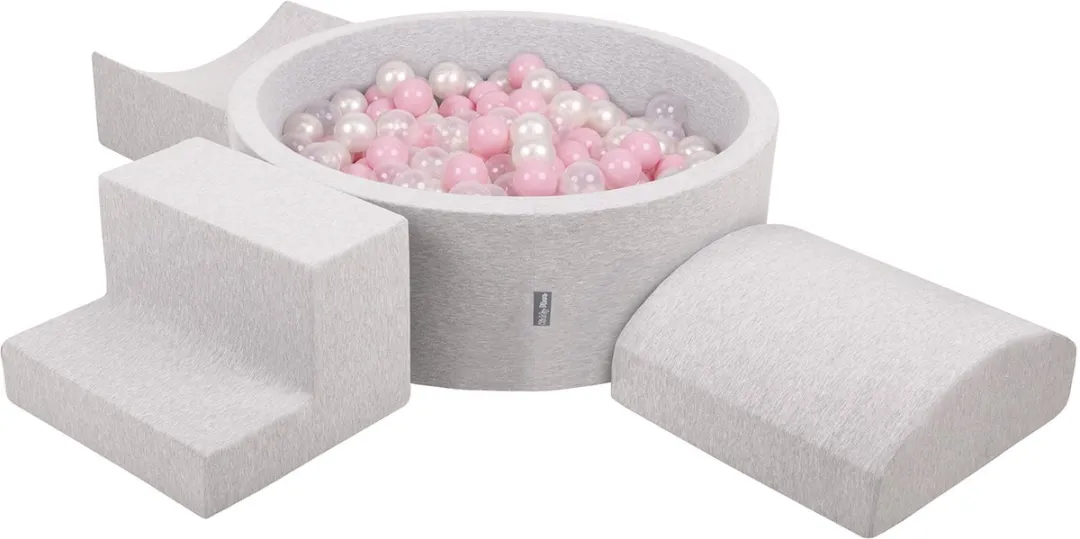 KiddyMoon Schuimspeelplaats Ballenbad 200 Ballen - 423999 - Lichtgrijs/Poederroze/Parelmoer/Transparant
