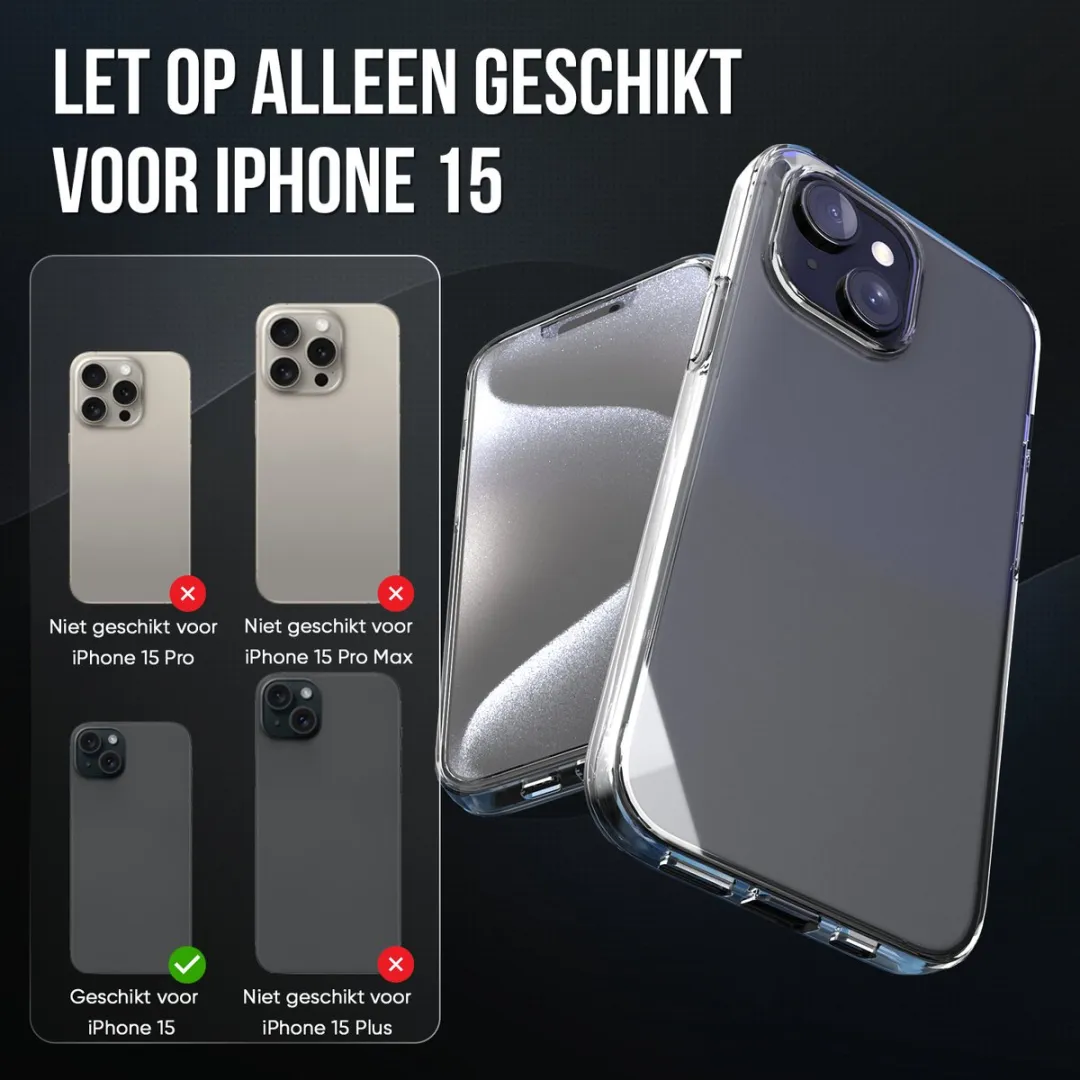 NUVEX iPhone 15 Telefoonhoesje Transparant - Met Beschermglas