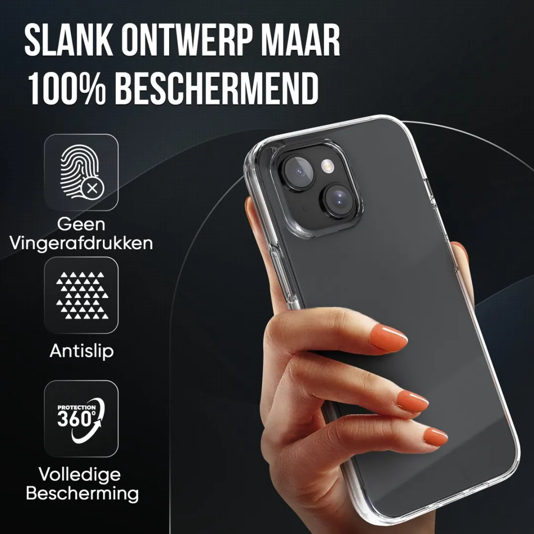 NUVEX iPhone 15 Telefoonhoesje Transparant - Met Beschermglas