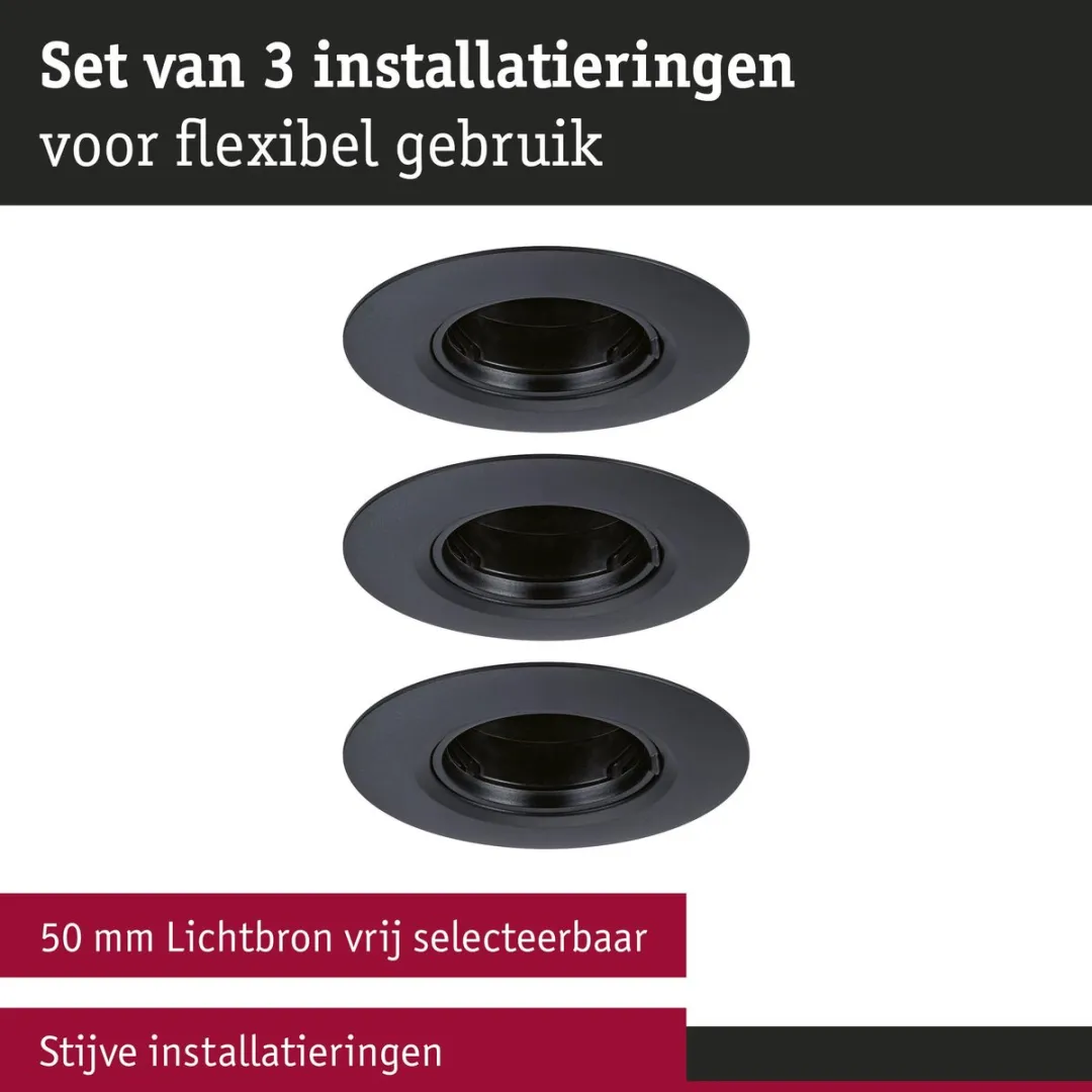 Paulmann Inbouwlamp Star Rond 90mm GU10 Set 3 Stuks - Zwart - afbeelding 6 van 6