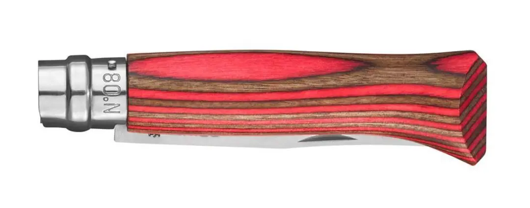 Opinel N°08 Zakmes - Laminated Birch - Rood - afbeelding 2 van 2