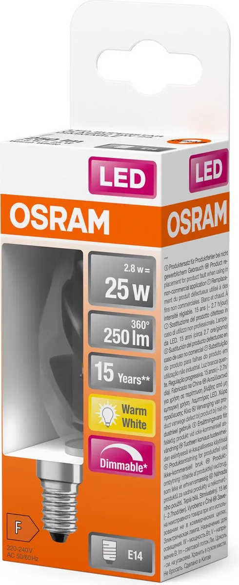 Osram Classic LED E14 Candle Filament 2.8W 250lm - Zeer Warm Wit
