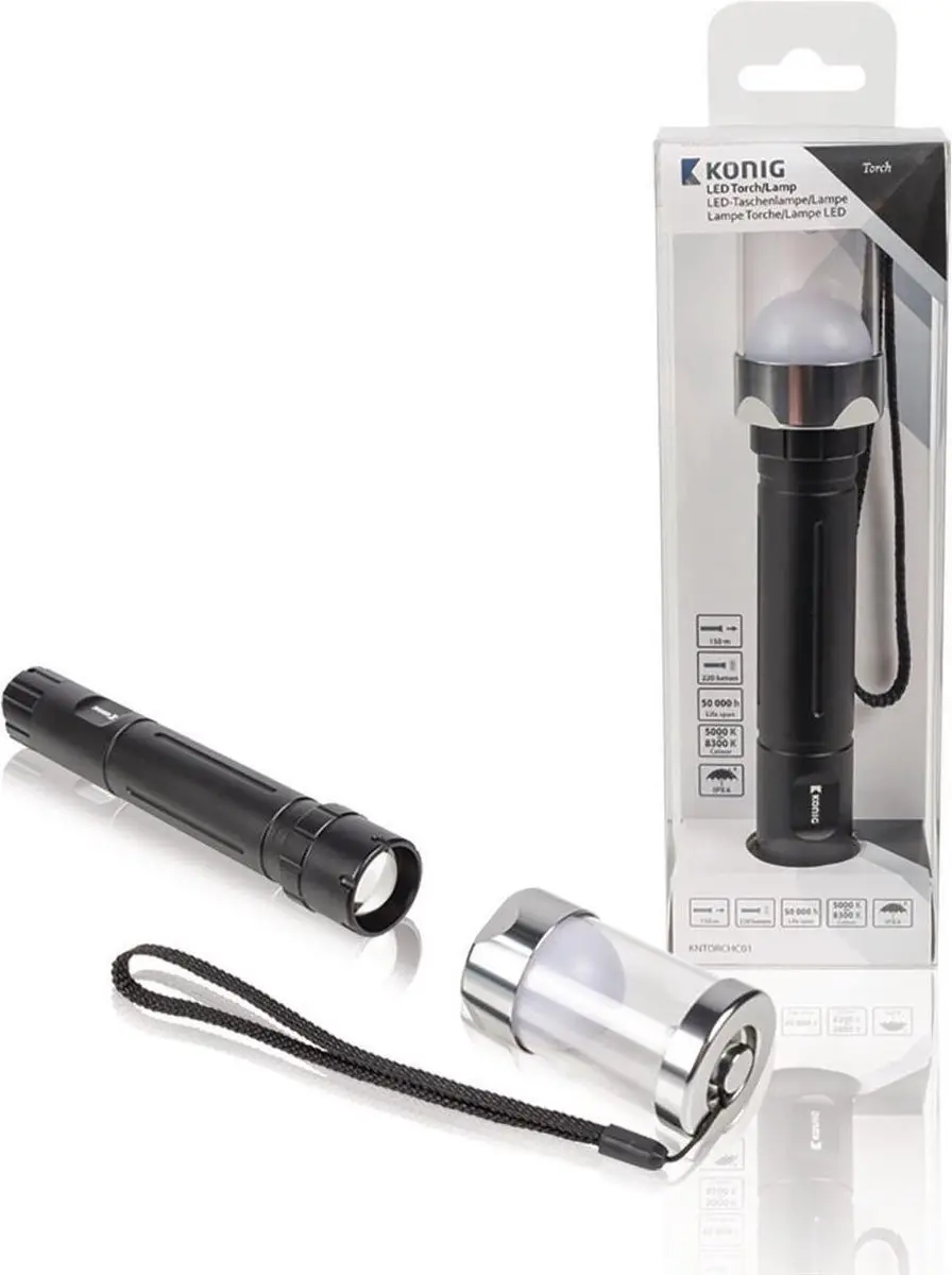 LED Torch aluminium zaklamp 220 lm Black IPX4