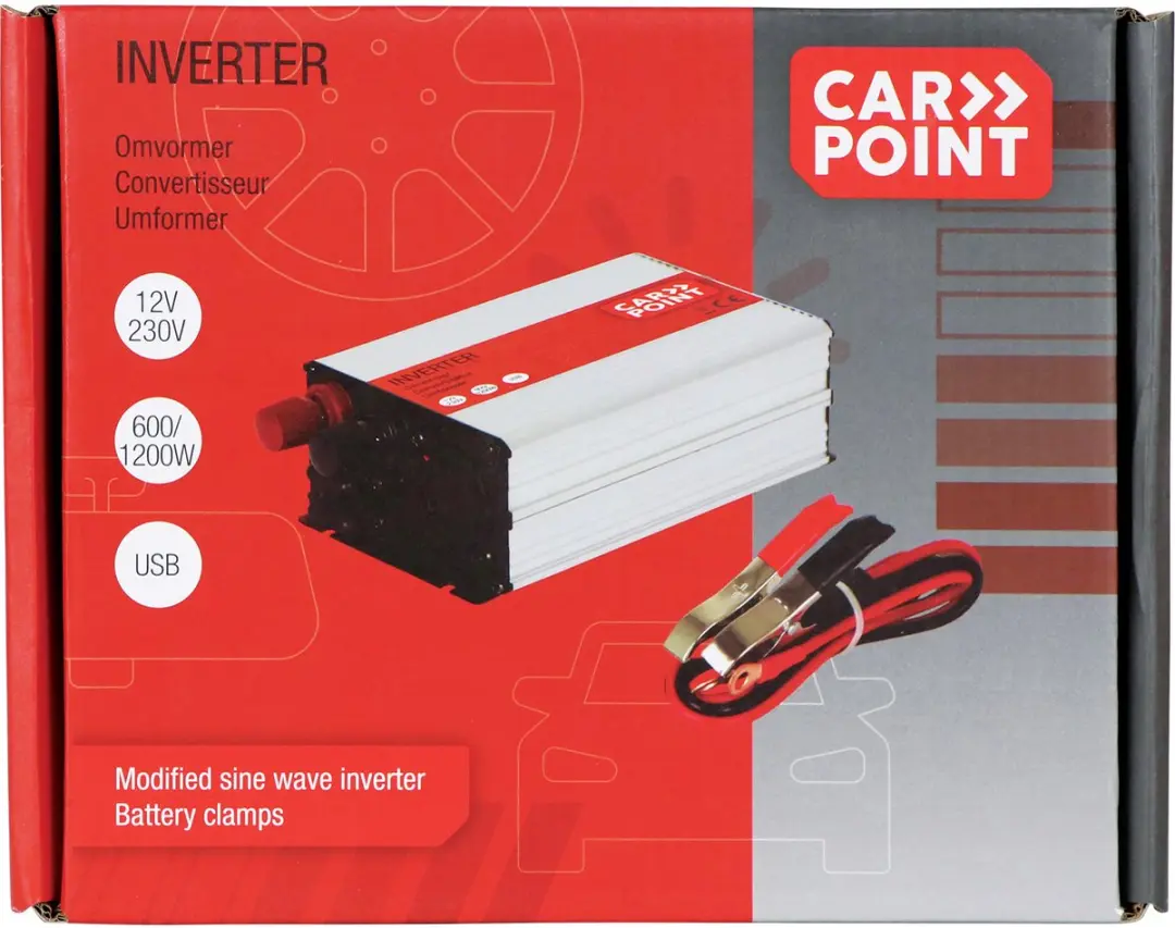 Carpoint Omvormer 12V naar 230V 600W - 1200W Piek - USB - afbeelding 3 van 6