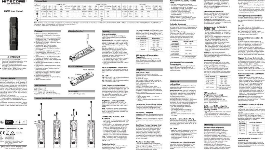 Nitecore EDC07 Oplaadbare Zaklamp - 1500 Lumen - afbeelding 2 van 6