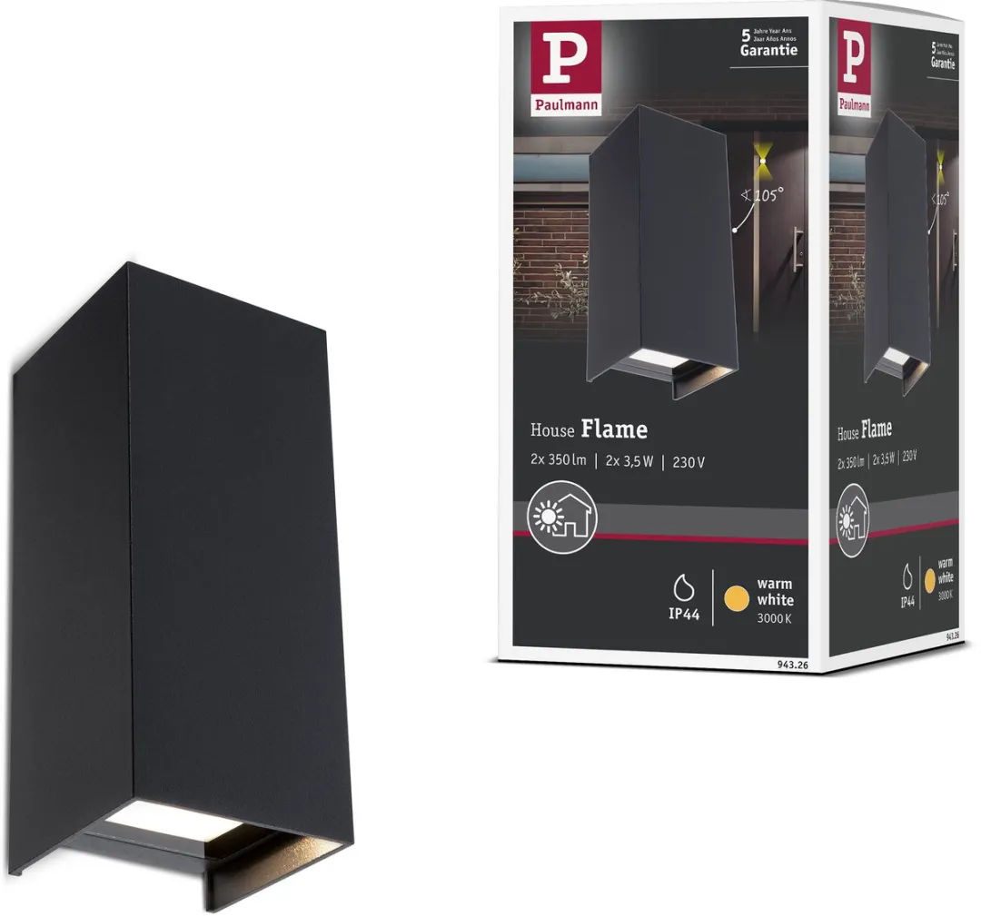 Paulmann LED Wandlamp Flame IP44 Antraciet