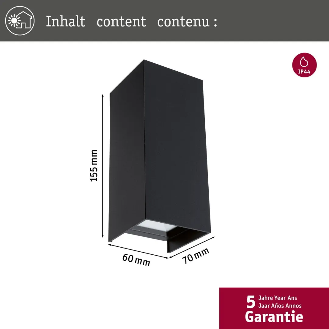 Paulmann LED Wandlamp Flame IP44 Antraciet - 2x2,8W 3000K - afbeelding 6 van 6