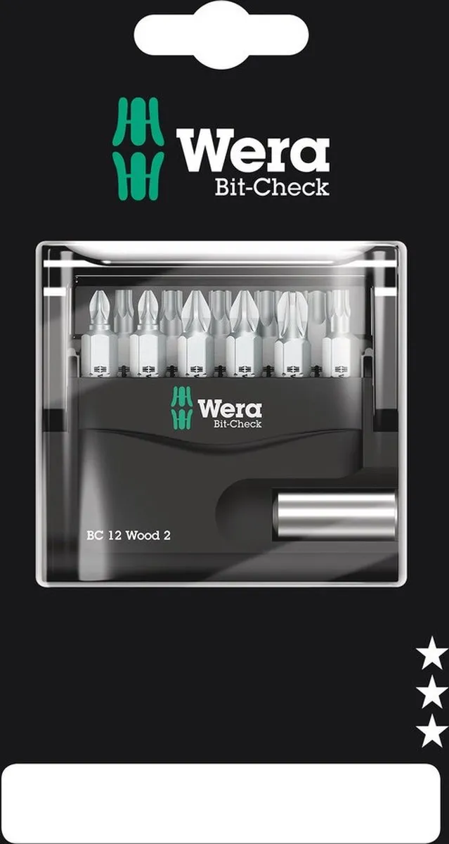Wera Bit-Check 12 Wood 2 SB Bitset 12-delig - 1/4" - Metaal