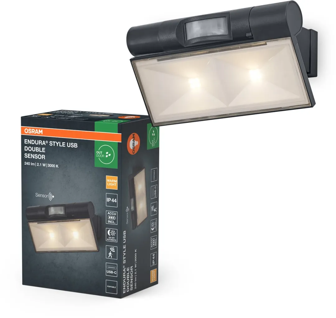 Osram Endura Style USB Up-Down Sensor IP44 - Warm wit 3000K - Donkergrijs