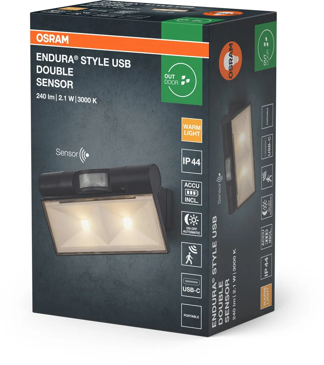 Osram Endura Style USB Up-Down Sensor IP44 - Warm wit 3000K - Donkergrijs - afbeelding 6 van 6