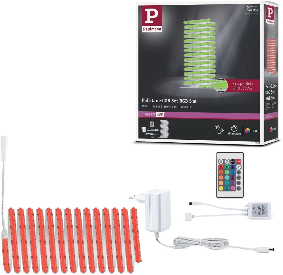 SimpLED LED Strip Full-Line COB Volledige set 5m 14,5W 140lm/m 840 LEDs/m RGB 24