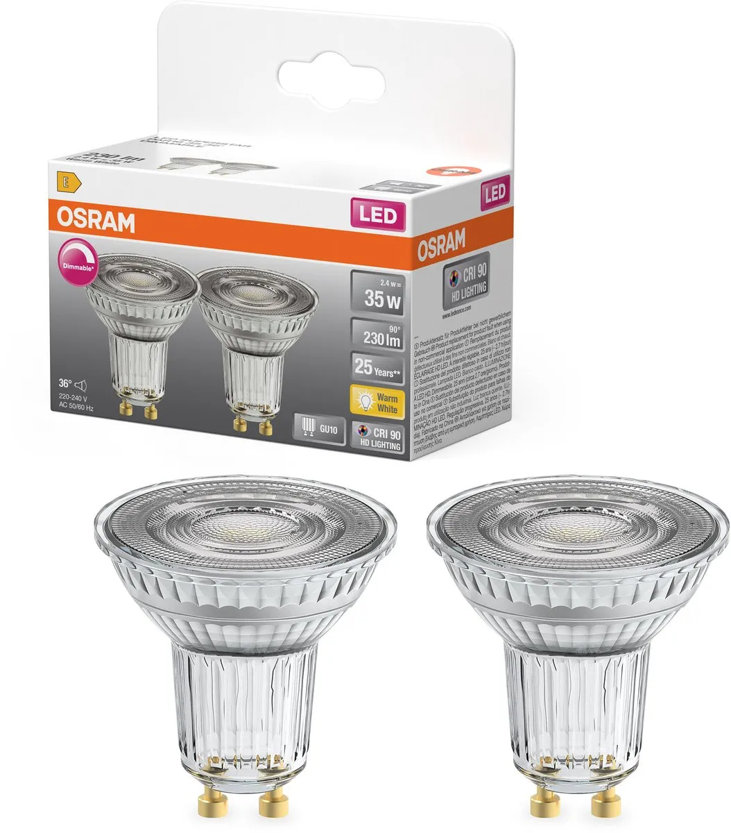 Osram LED Spot Superstar PAR16 GU10 2,4W - 2700K Warm Wit - 2 Stuks