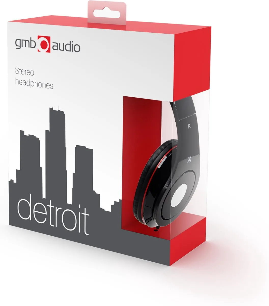 Gembird Detroit MHS-DTW-BK Koptelefoon - Zwart/Rood - afbeelding 4 van 6