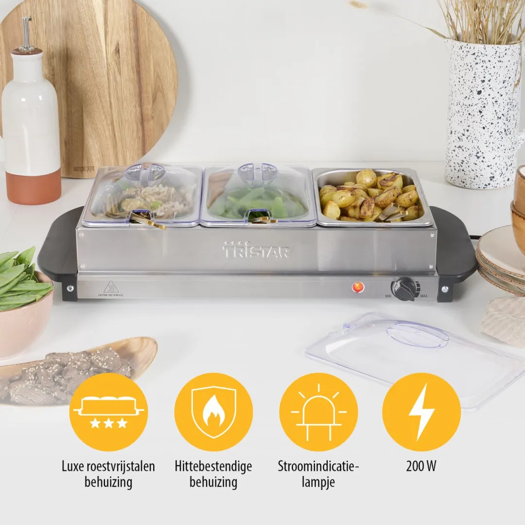 Tristar BP-6283 Buffetwarmer 200W - 3x1,4L RVS