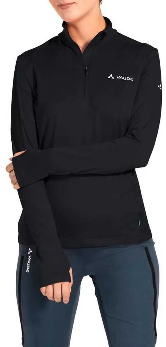 Vaude Livigno Ii Half Rits Lange Mouw T-shirt Zwart 40 Vrouw