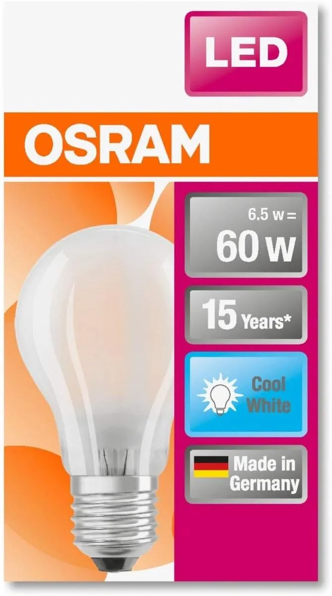 Osram LED E27 Peer 6.5W Koelwit - Mat Glas 4000K