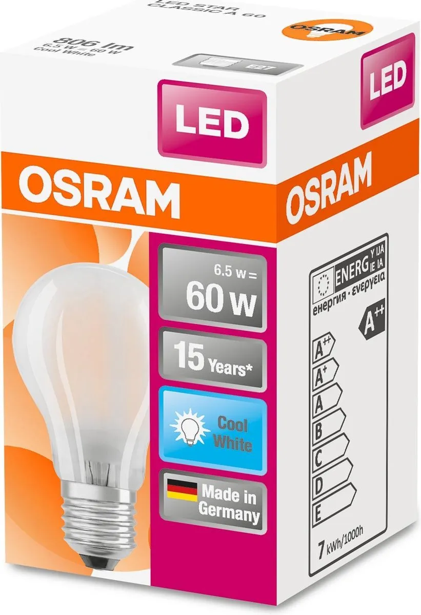 Osram LED E27 Peer 6.5W Koelwit - Mat Glas 4000K - afbeelding 6 van 6