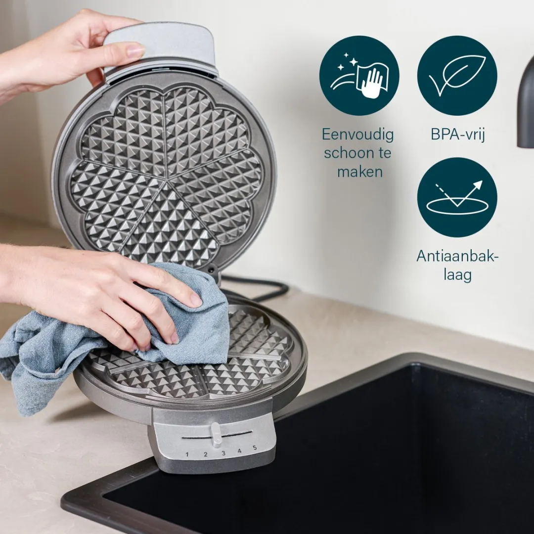Princess 132380 Wafelijzer 1200W - 5 Hartjeswafels - Zilver