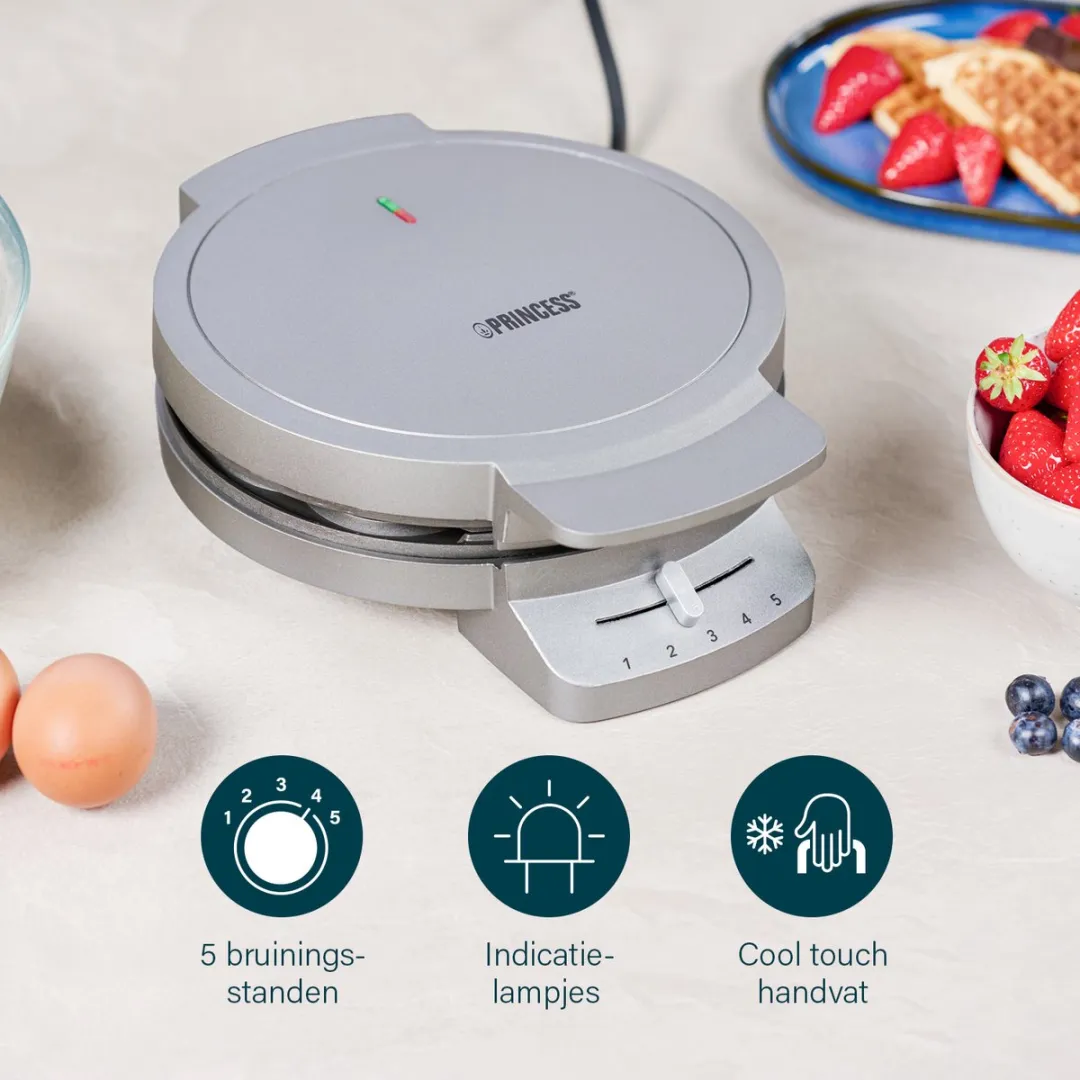 Princess 132380 Wafelijzer 1200W - 5 Hartjeswafels - Zilver