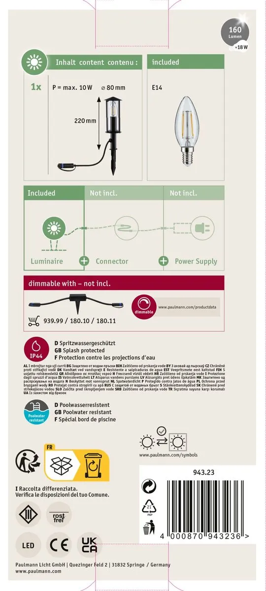 Paulmann Plug & Shine LED Bolderlamp Classic 2W - 3000K - Antraciet