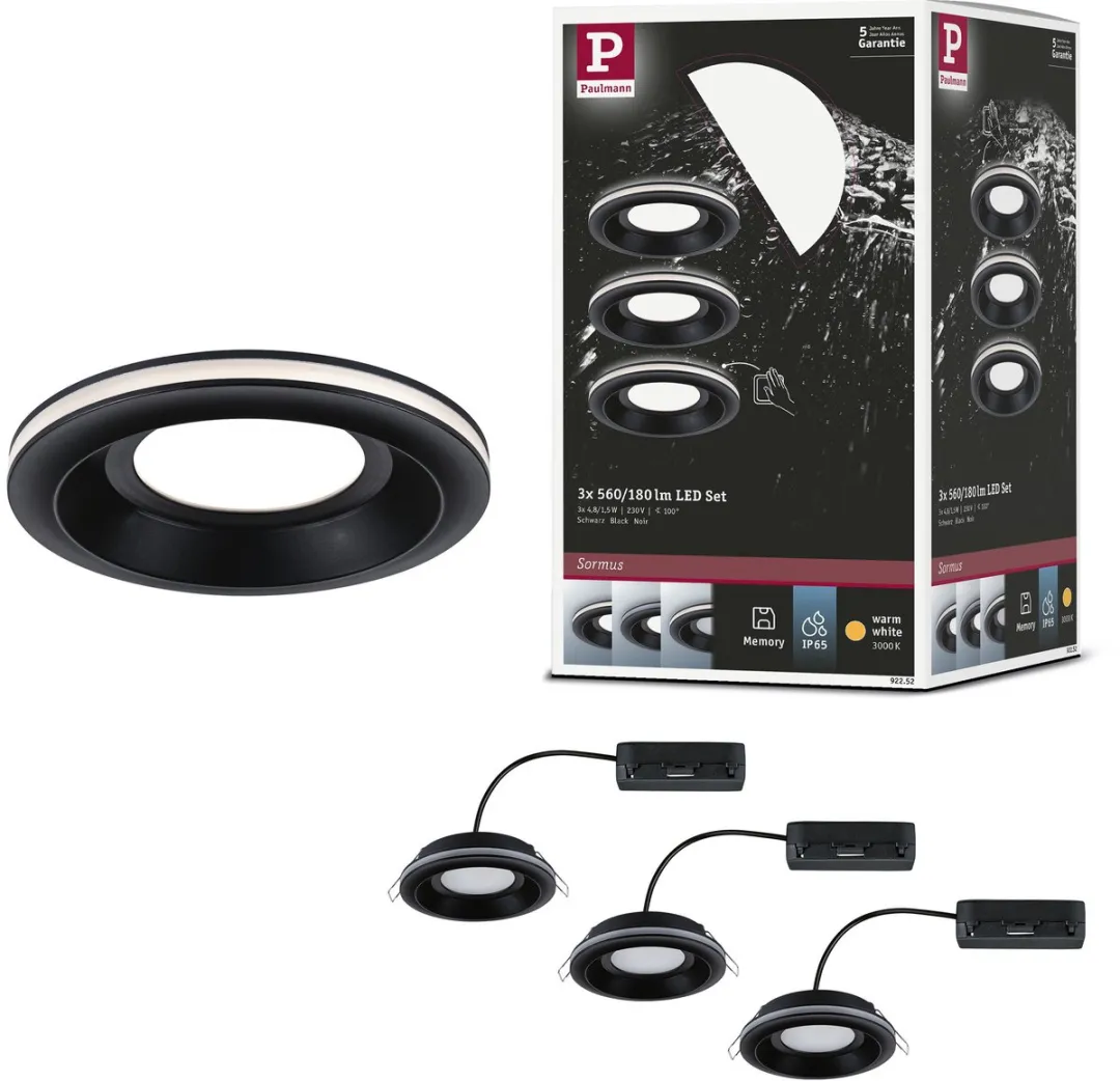 Paulmann Sormus LED-inbouwlamp Set 3x4,8W 300lm 100mm - Zwart