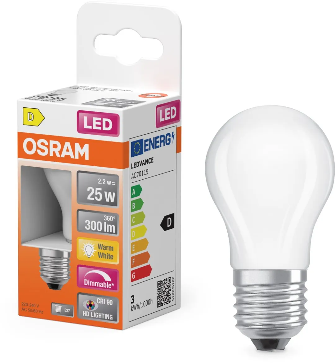 Osram LED Superstar Plus P25 Filament 2,2W E27 - 300lm Warm Wit Mat