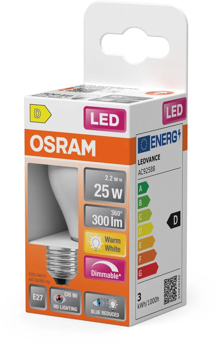 Osram LED Superstar Plus P25 Filament 2,2W E27 - 300lm Warm Wit Mat