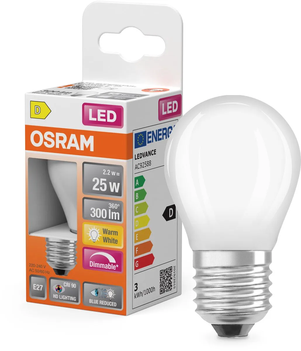 Osram LED Superstar Plus P25 Filament 2,2W E27 - 300lm Warm Wit Mat