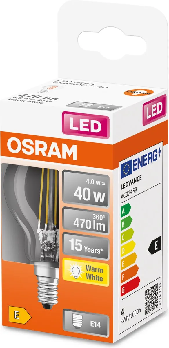 Osram LED E14 4W Warmwit - 2700K - Ø45x78mm