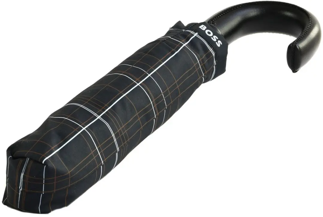 HUGO BOSS Pocket Umbrella Checkered Paraplu - Ø102cm - Zwart - afbeelding 2 van 3