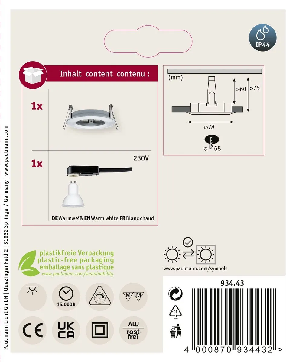 Paulmann Nova Star LED Inbouwlamp GU10 6,5W 460lm - Alu gedraaid