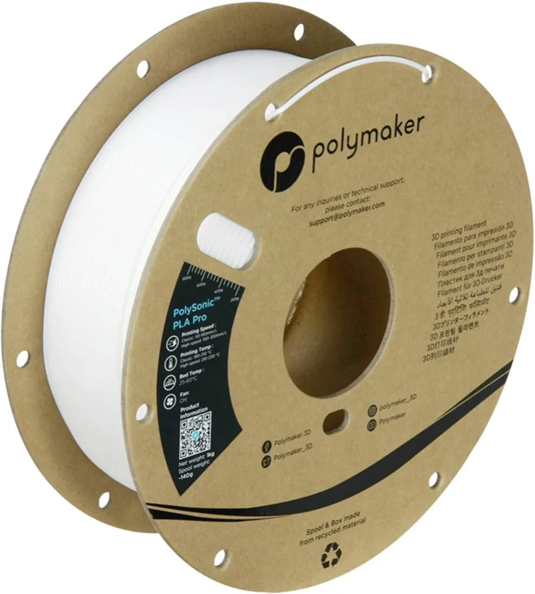 Polymaker PA13001 PLA+ Filament 1.75mm 1000g - Wit