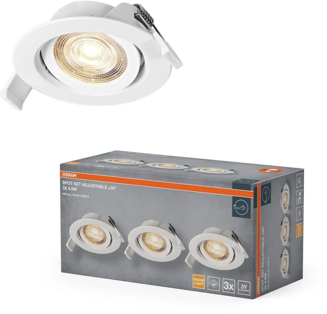 Osram Spot Set LED Inbouwspot 4,9W 2700K - 3 Stuks