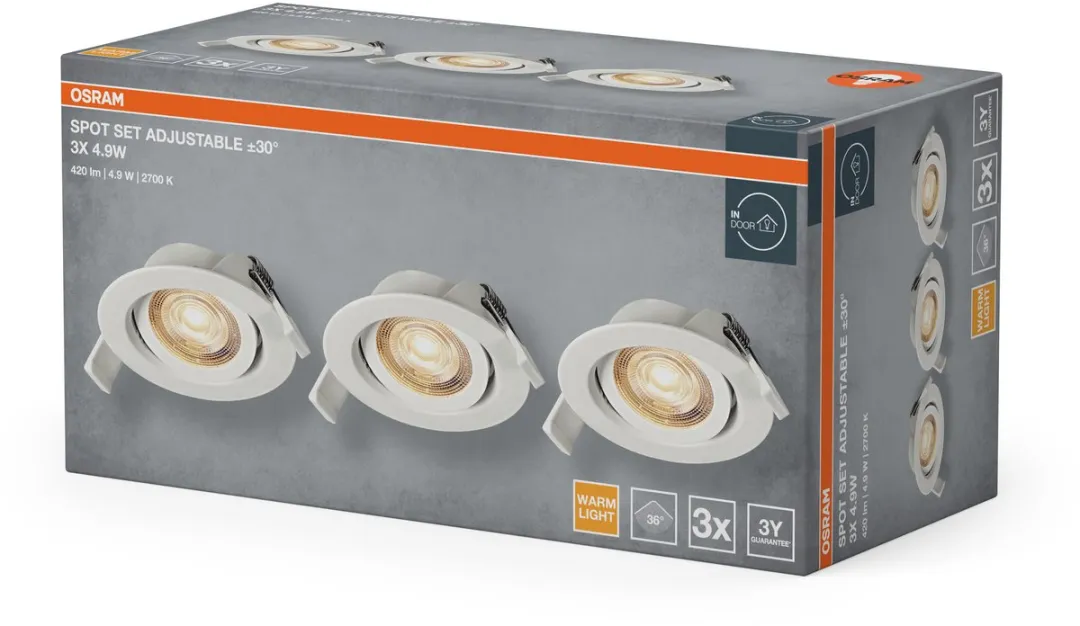 Osram Spot Set LED Inbouwspot 4,9W 2700K - 3 Stuks