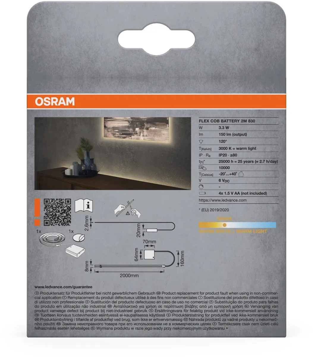 Osram Flex COB Battery 2M LED-lichtstrip 3000K - 2m Geel