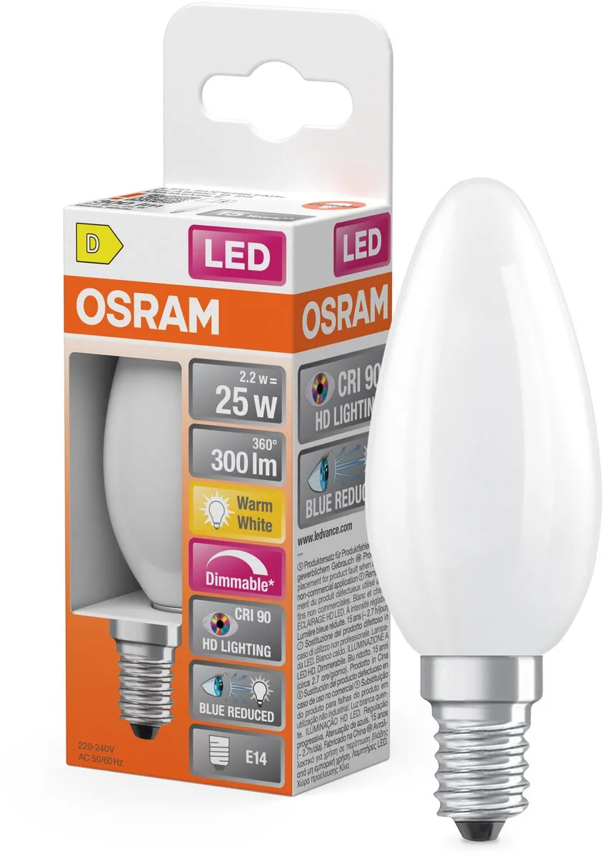 Osram LED Superstar Plus B25 Filament 2,2W 927 - 2700K - 300lm - E14 Mat