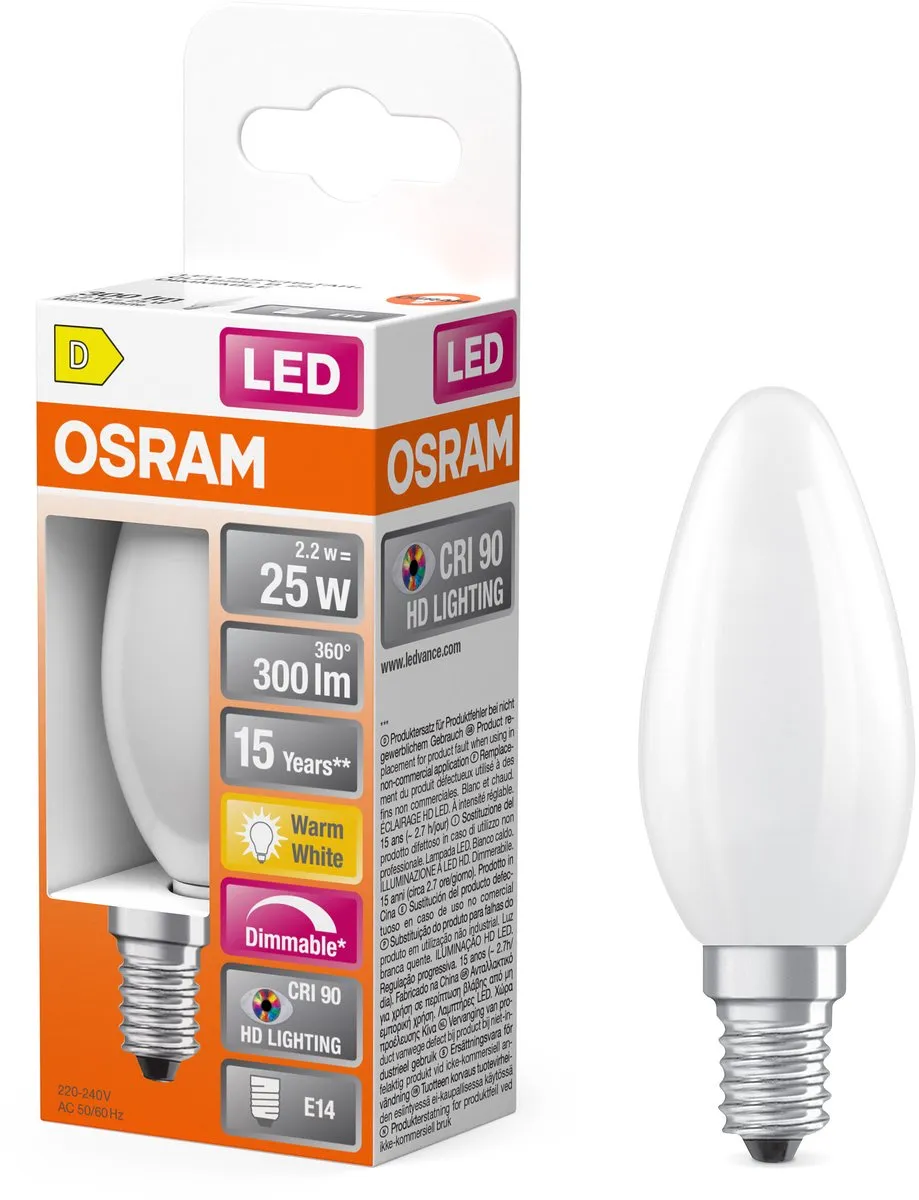 Osram LED Superstar Plus B25 Filament 2,2W 927 - 2700K - 300lm - E14 Mat